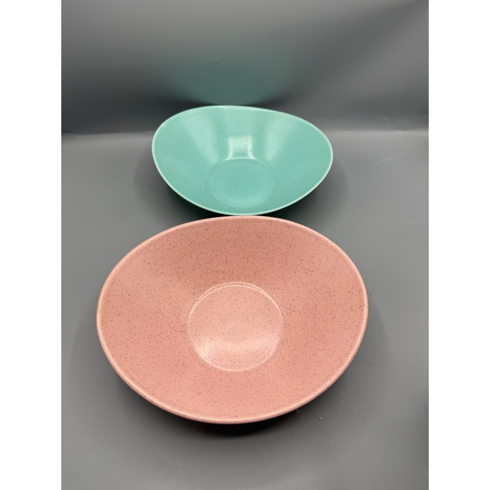 2 Vernon Ware Metlox Tickled Pink heavenly Days Turquoise Bowls‎ MCM USA atomic